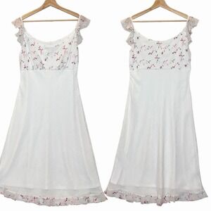 Vintage I.N. Studio Babydoll Dress Womens 12 White Romantic Cottagecore Feminine